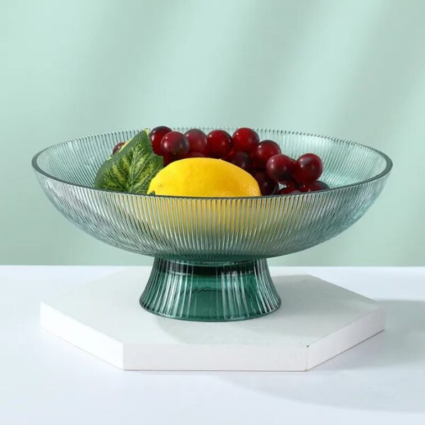 Elegant Ribbed Glass Fruit Bowl – Pedestal Design - Image 4