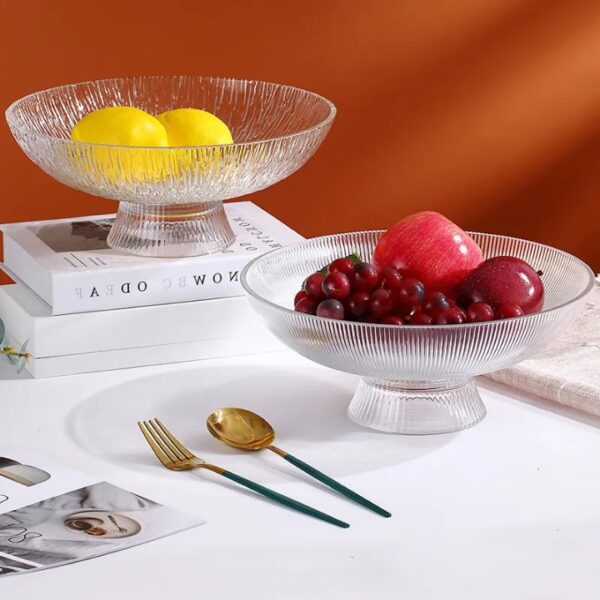 Elegant Ribbed Glass Fruit Bowl – Pedestal Design - Image 3